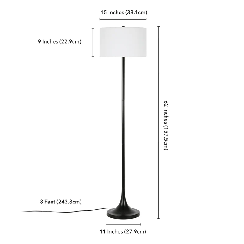 Hudson&Canal Josephine 62" Tall Floor Lamp with Fabric Shade - Blackened Bronze/White