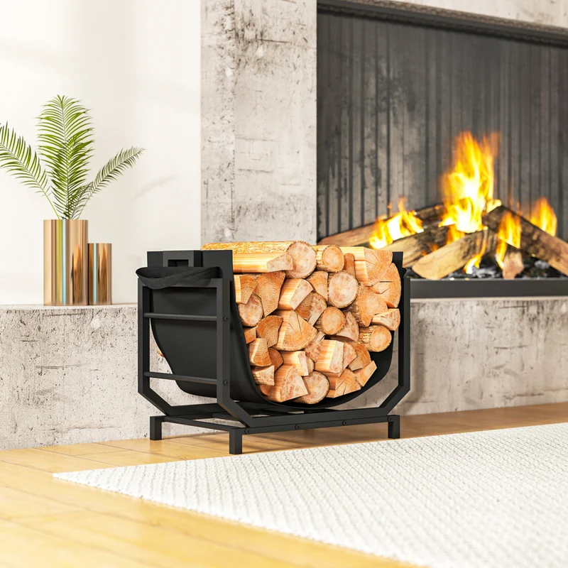 Outsunny Firewood Rack Outdoor - Heavy-Duty Log Holder with Log Tote Bag