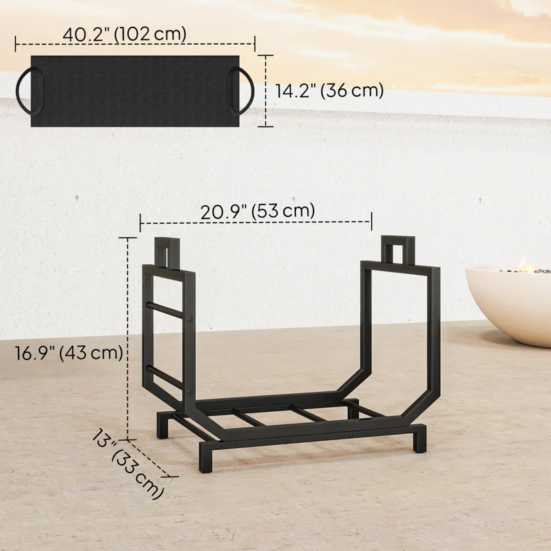 Outsunny Firewood Rack Outdoor - Heavy-Duty Log Holder with Log Tote Bag