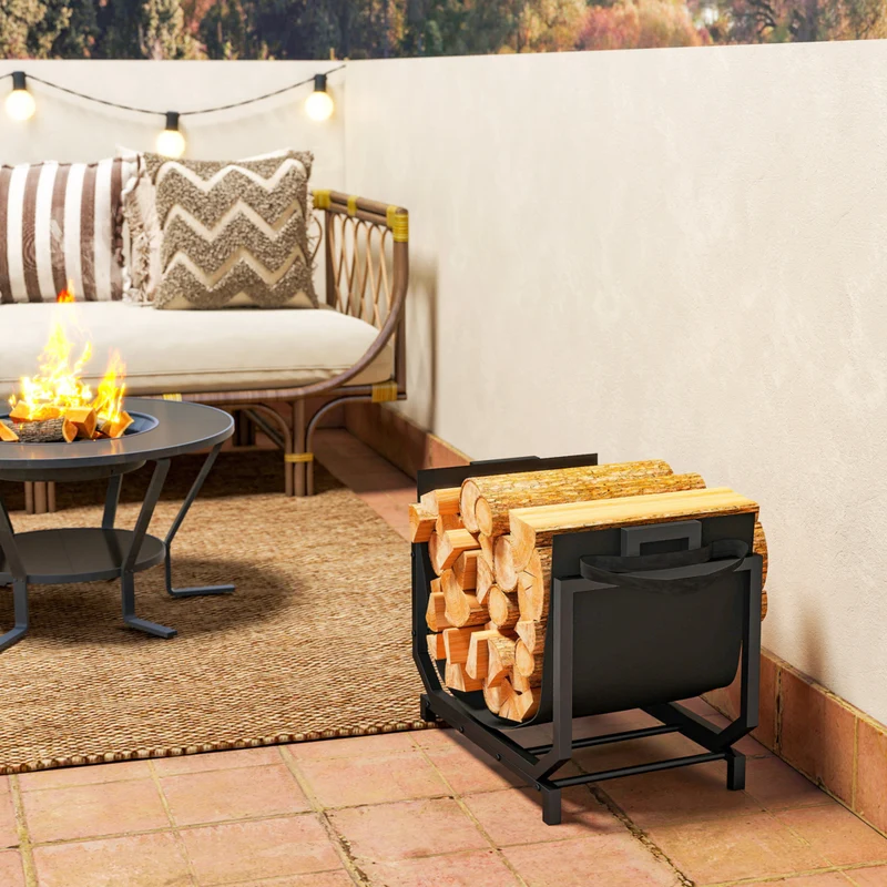 Outsunny Firewood Rack Outdoor - Heavy-Duty Log Holder with Log Tote Bag