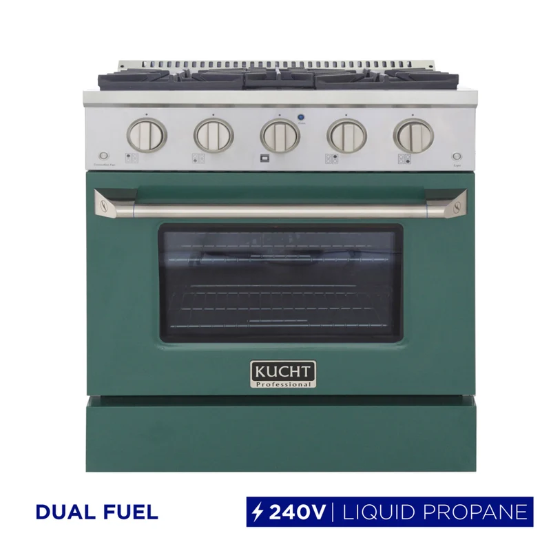 Kucht 30" KDF Series Pro Style Propane Gas Dual Fuel Range - Stainless Steel/Green