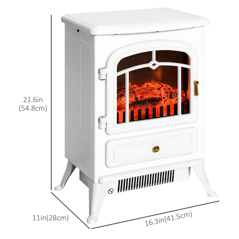 HOMCOM - Foyer électrique portatif sur pied 16 po, 750/1500 W, blanc