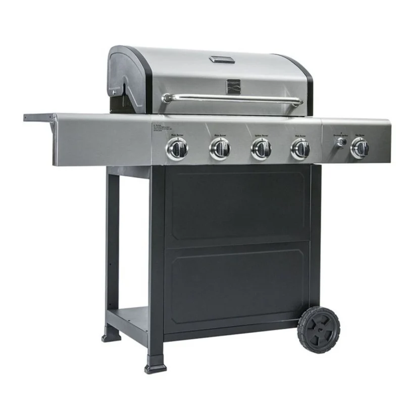 Kenmore - Barbecue au gaz à 4 brûleurs avec brûleur latéral - Noir avec couvercle en acier inoxydable