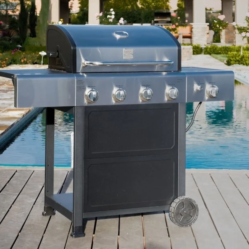 Kenmore - Barbecue au gaz à 4 brûleurs avec brûleur latéral - Noir avec couvercle en acier inoxydable