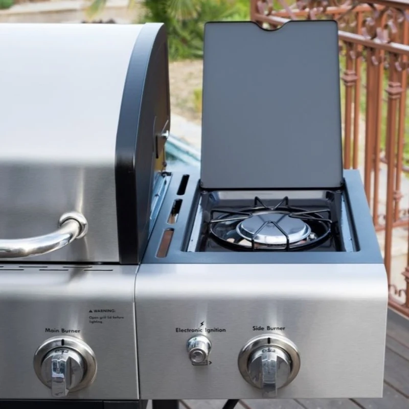 Kenmore - Barbecue au gaz à 4 brûleurs avec brûleur latéral - Noir avec couvercle en acier inoxydable