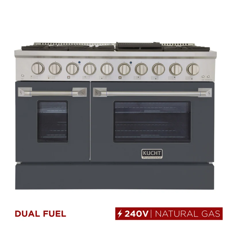 Kucht 48" KDF Series Pro Style Natural Gas Dual Fuel Range - Stainless Steel/Cement Grey