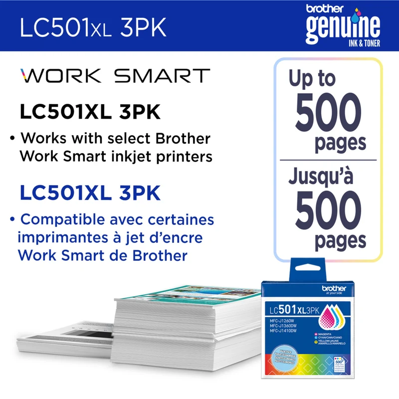 Brother Genuine LC501XL 3-Piece Ink Cartridge Set - High Yield - Cyan - Magenta - Yellow