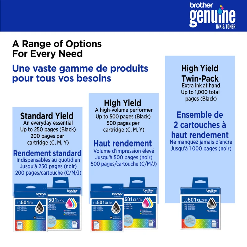 Brother Genuine LC501XL 3-Piece Ink Cartridge Set - High Yield - Cyan - Magenta - Yellow