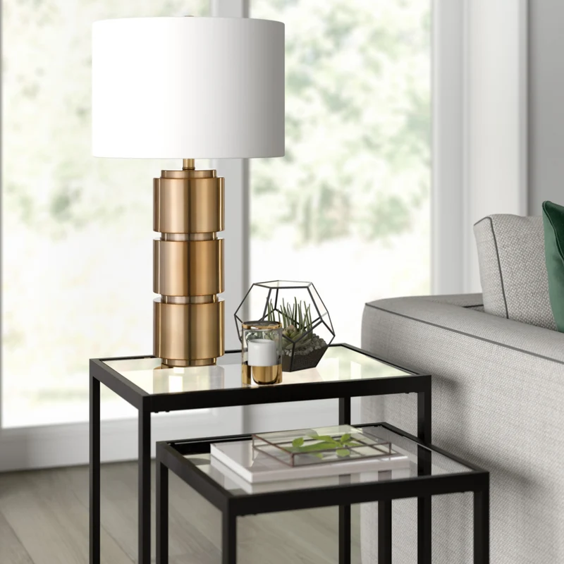 Hudson&Canal - Lampe de table haute Campbell de 68 cm avec abat-jour en tissu - Laiton/blanc