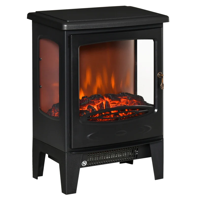 HOMCOM Electric Fireplace with Adjustable Log Flame Effect - Black