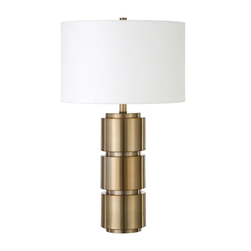 Hudson&Canal Campbell 27" Tall Table Lamp with Fabric Shade - Brass/White