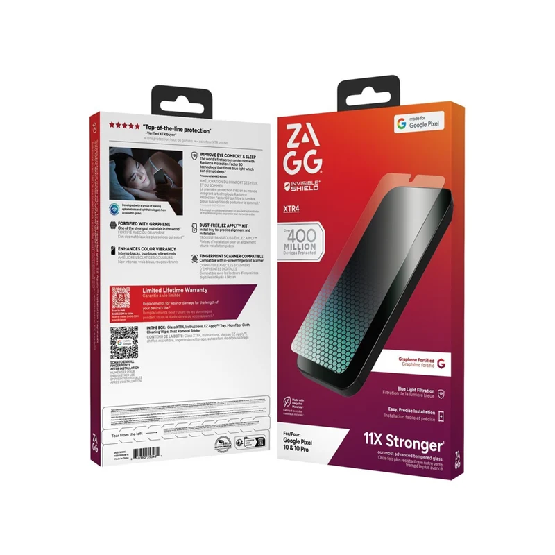ZAGG - Protection d’écran InvisibleShield Glass XTR4 filtre lumière bleue pour Pixel 10/10 Pro
