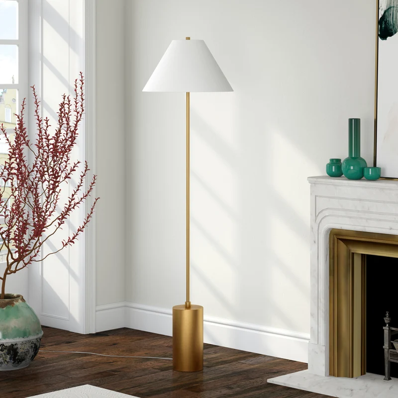 Hudson&Canal Somerset 64" Tall Floor Lamp with Empire Fabric Shade - Brass/White
