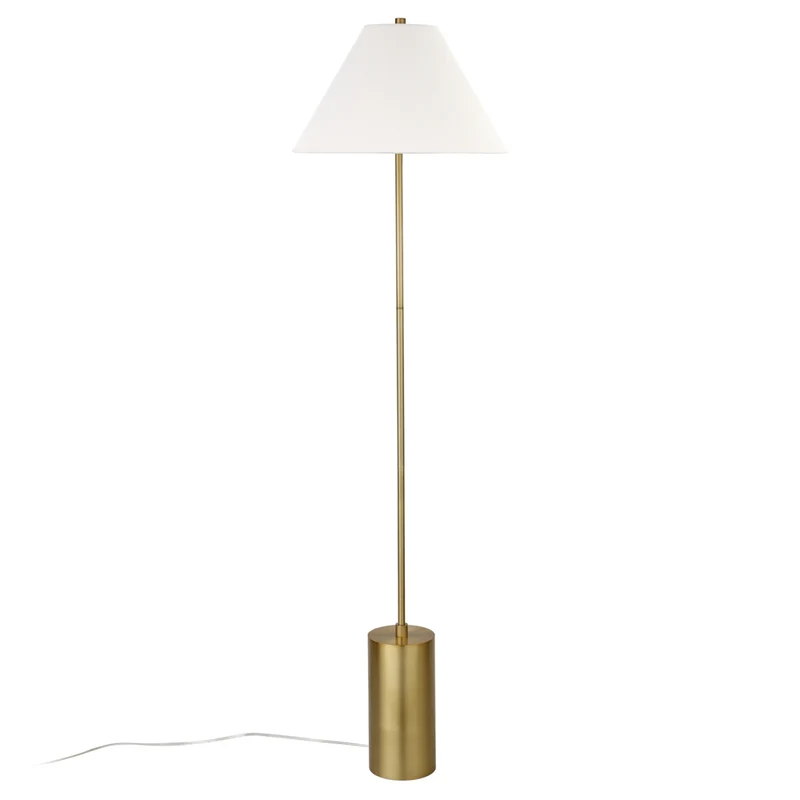 Hudson&Canal Somerset 64" Tall Floor Lamp with Empire Fabric Shade - Brass/White