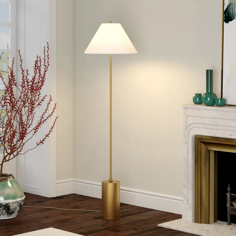 Hudson&Canal Somerset 64" Tall Floor Lamp with Empire Fabric Shade - Brass/White