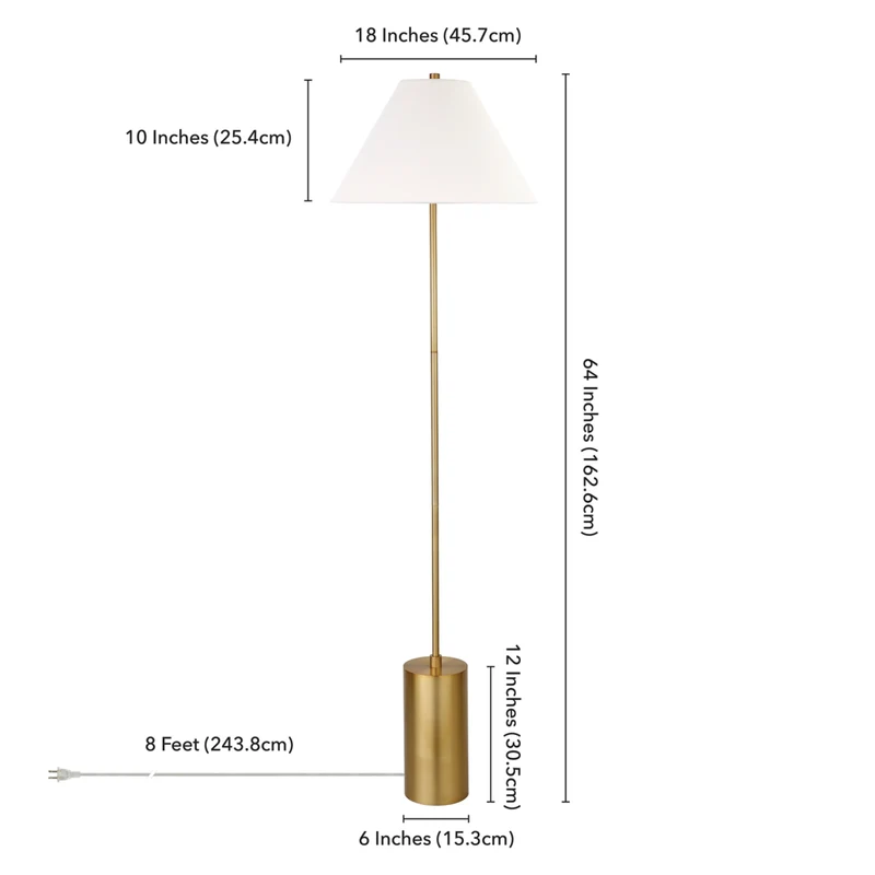 Hudson&Canal Somerset 64" Tall Floor Lamp with Empire Fabric Shade - Brass/White