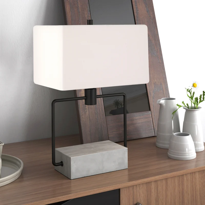 Hudson&Canal Holden 22.75" Tall Table Lamp with Fabric Shade - Concrete/Blackened Bronze/White