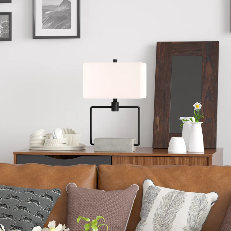 Hudson&Canal Holden 22.75" Tall Table Lamp with Fabric Shade - Concrete/Blackened Bronze/White