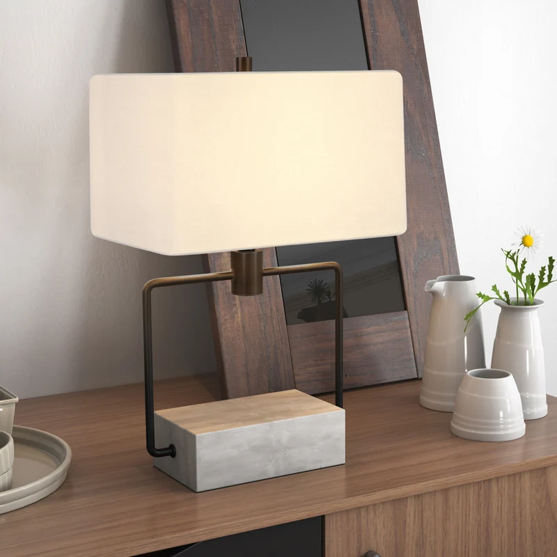 Hudson&Canal Holden 22.75" Tall Table Lamp with Fabric Shade - Concrete/Blackened Bronze/White