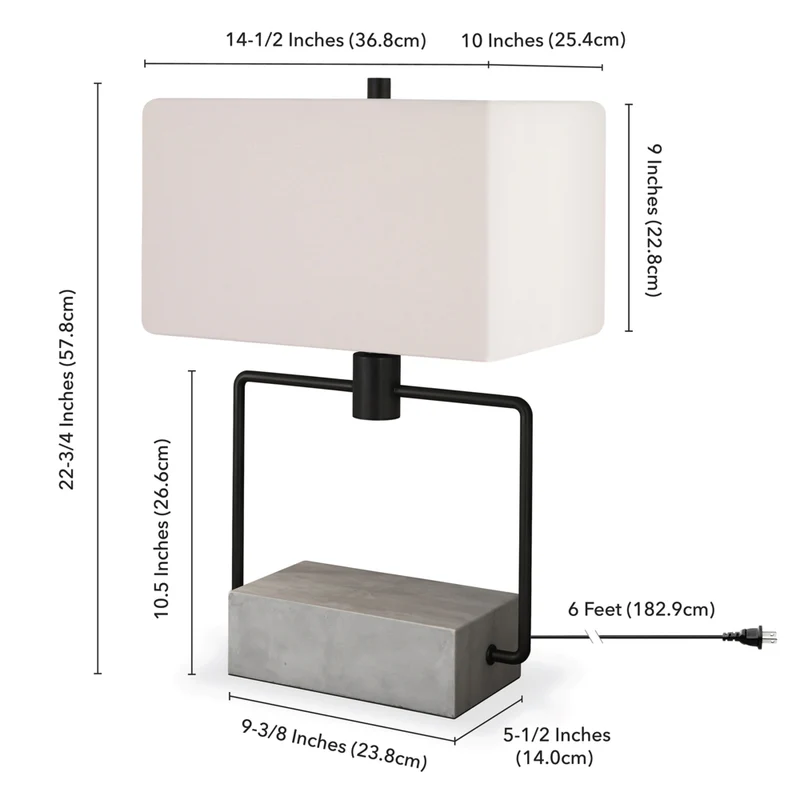 Hudson&Canal Holden 22.75" Tall Table Lamp with Fabric Shade - Concrete/Blackened Bronze/White