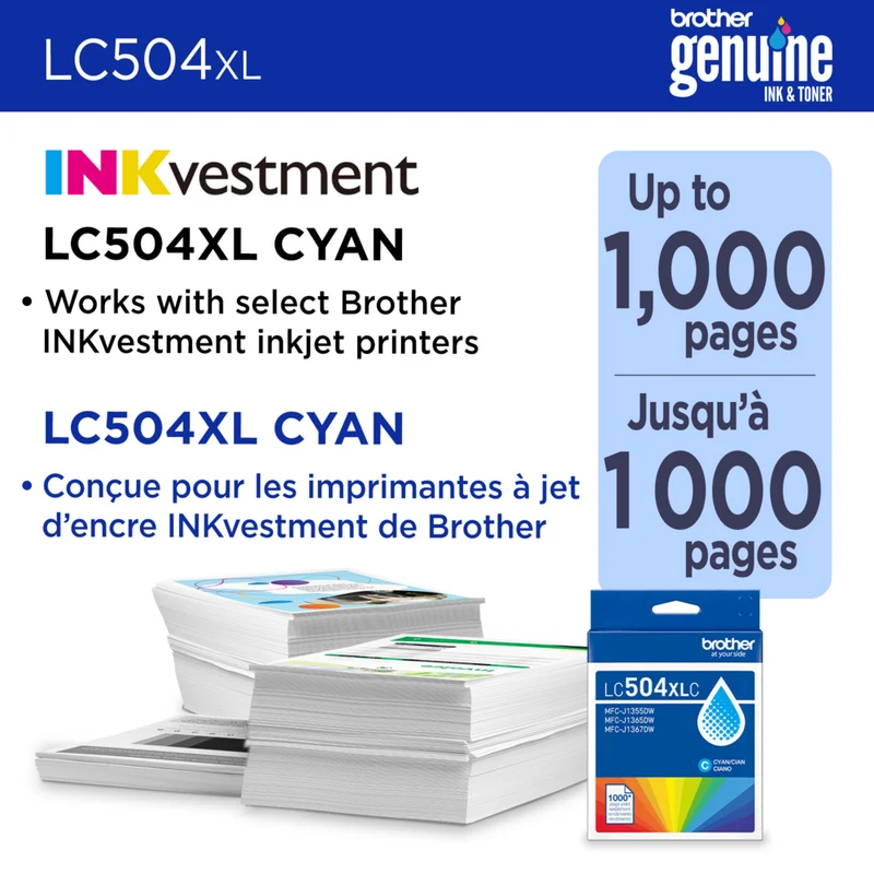 Brother Genuine LC504XLCS Ink Cartridge - High Yield - Cyan