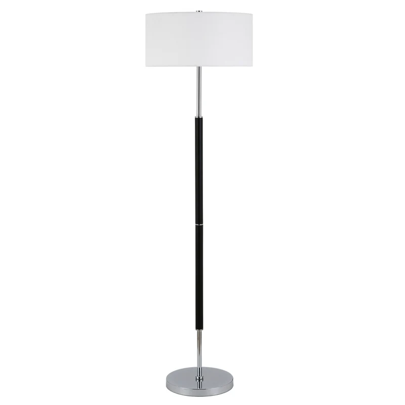 Hudson&Canal - Lampadaire Simone à 2 lumières avec abat-jour en tissu - Noir mat/Nickel poli/Blanc