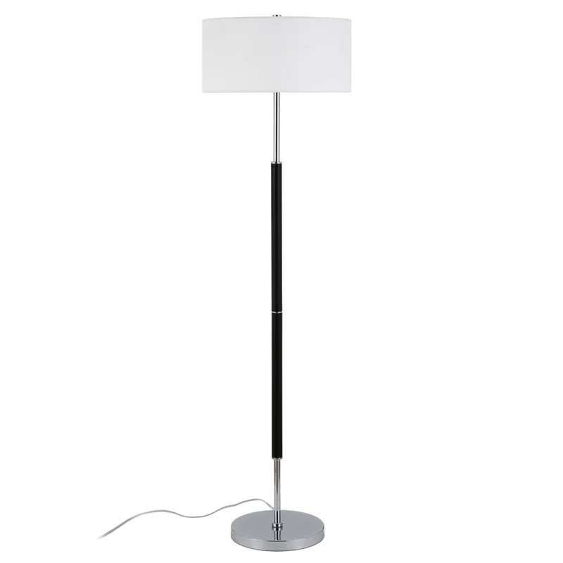 Hudson&Canal - Lampadaire Simone à 2 lumières avec abat-jour en tissu - Noir mat/Nickel poli/Blanc