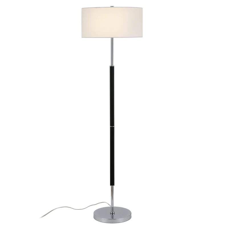 Hudson&Canal - Lampadaire Simone à 2 lumières avec abat-jour en tissu - Noir mat/Nickel poli/Blanc