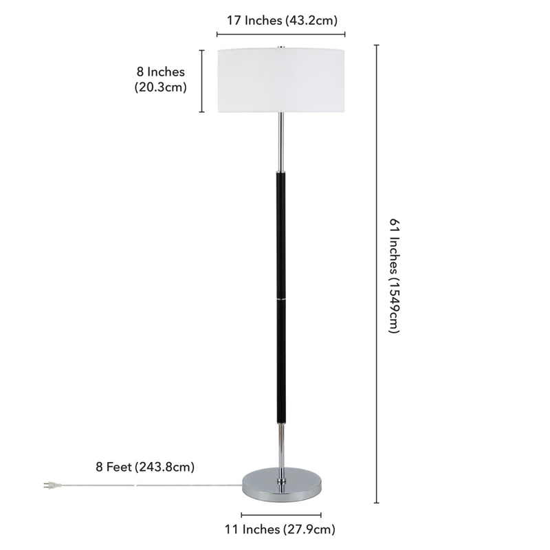 Hudson&Canal - Lampadaire Simone à 2 lumières avec abat-jour en tissu - Noir mat/Nickel poli/Blanc
