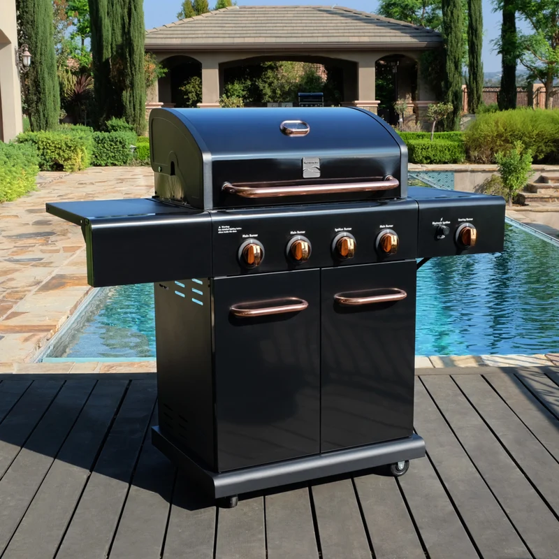 Kenmore - Barbecue au gaz à 4 brûleurs avec brûleur latéral de saisie - Noir/cuivré