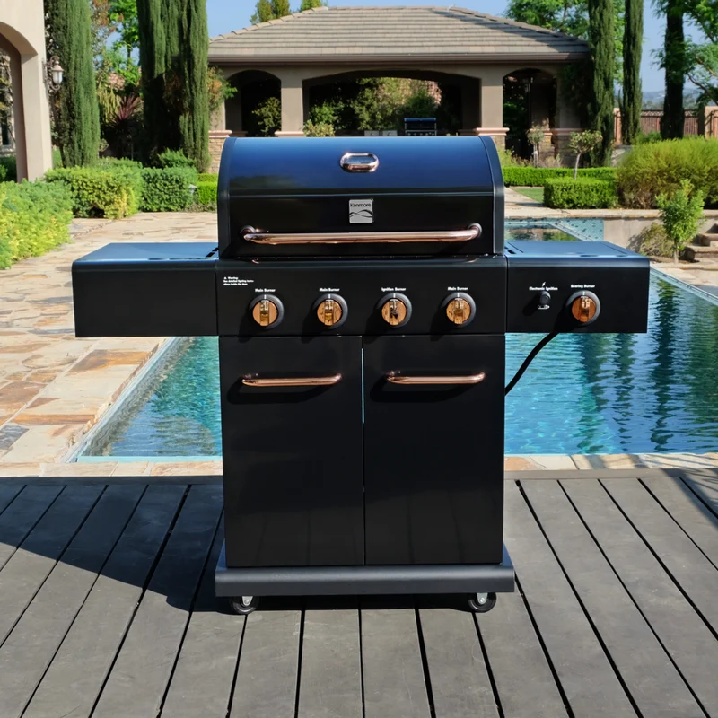 Kenmore - Barbecue au gaz à 4 brûleurs avec brûleur latéral de saisie - Noir/cuivré