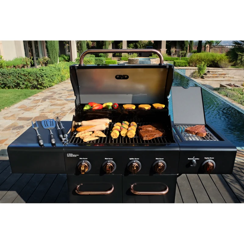 Kenmore - Barbecue au gaz à 4 brûleurs avec brûleur latéral de saisie - Noir/cuivré