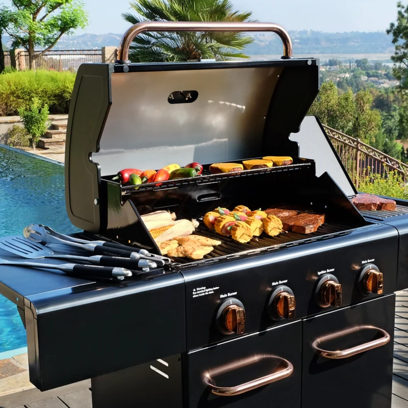 Kenmore - Barbecue au gaz à 4 brûleurs avec brûleur latéral de saisie - Noir/cuivré