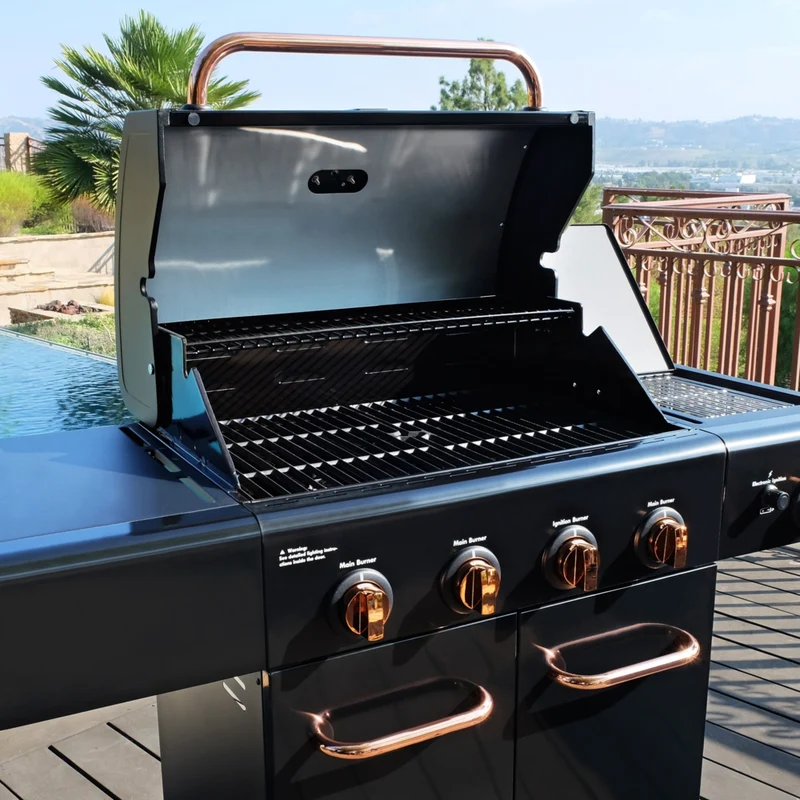 Kenmore - Barbecue au gaz à 4 brûleurs avec brûleur latéral de saisie - Noir/cuivré