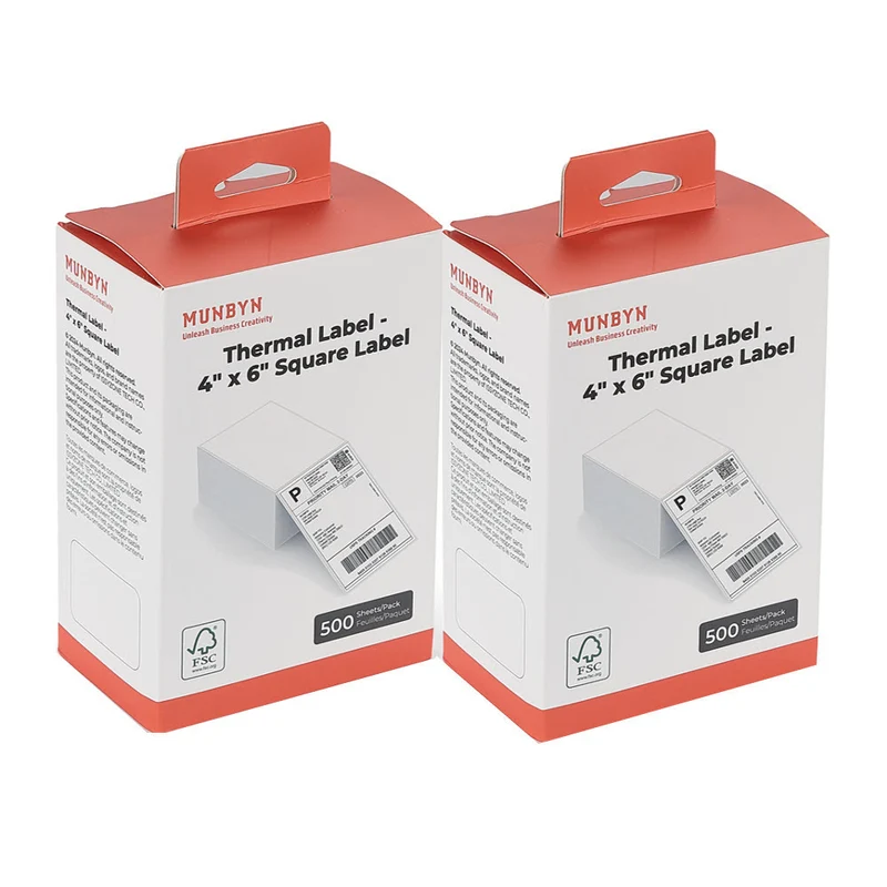 MUNBYN Thermal Label - 4 x 6" - White - 500 Sheets/Pack - 2 Pack