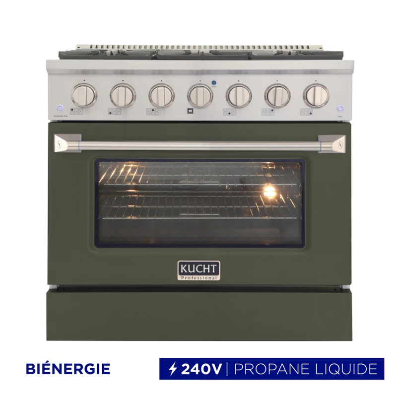 Kucht - 36 po Série KDF Cuisinière Pro Style au gaz propane - Acier inoxydable/Vert olive