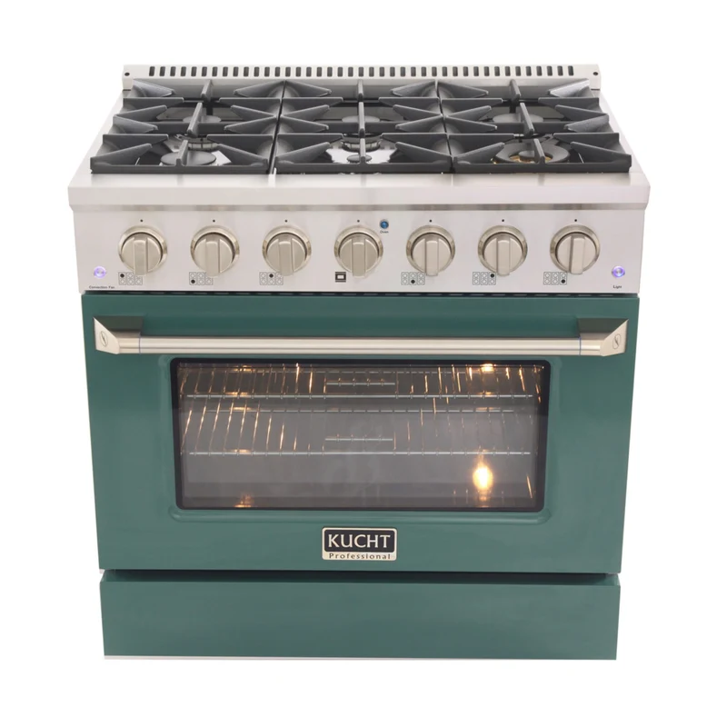Kucht 36" KDF Series Pro Style Natural Gas Dual Fuel Range - Stainless Steel/Green