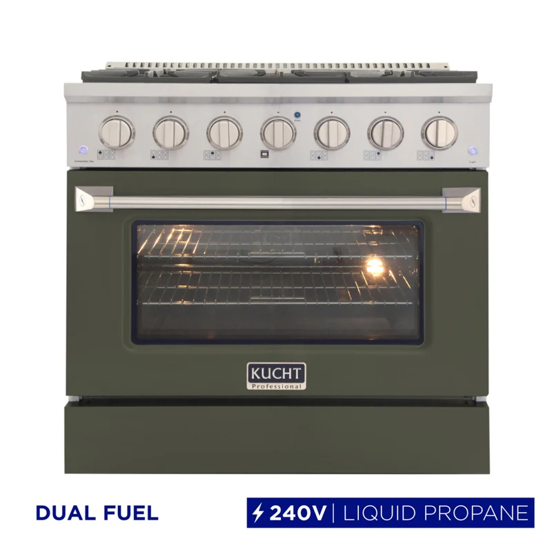 Kucht 36" KDF Series Pro Style Propane Gas Dual Fuel Range - Stainless Steel/Olive Green