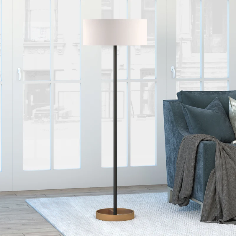 Hudson&Canal Estella Two-Tone Floor Lamp with Fabric Shade - Matte Black/Brass/White