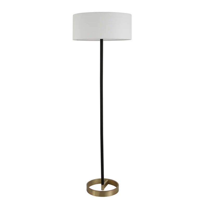 Hudson&Canal Estella Two-Tone Floor Lamp with Fabric Shade - Matte Black/Brass/White