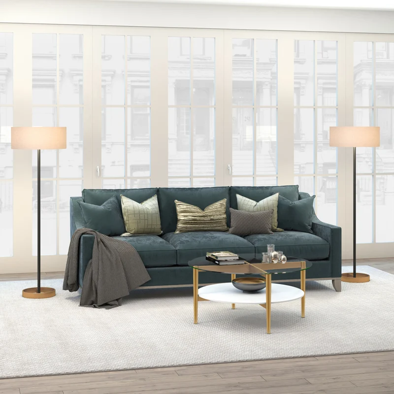Hudson&Canal Estella Two-Tone Floor Lamp with Fabric Shade - Matte Black/Brass/White