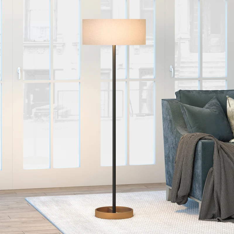 Hudson&Canal Estella Two-Tone Floor Lamp with Fabric Shade - Matte Black/Brass/White
