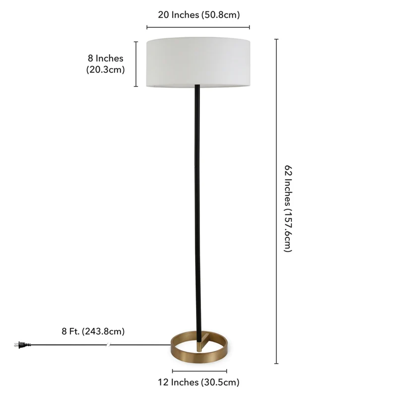 Hudson&Canal Estella Two-Tone Floor Lamp with Fabric Shade - Matte Black/Brass/White