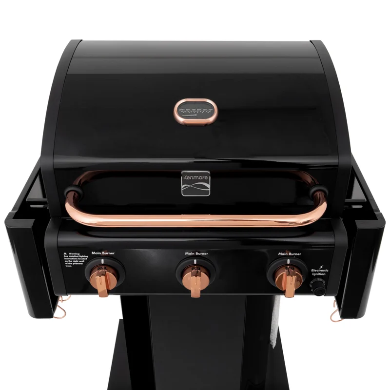 Kenmore - Barbecue au gaz sur piédestal à 3 brûleurs - Noir/cuivré