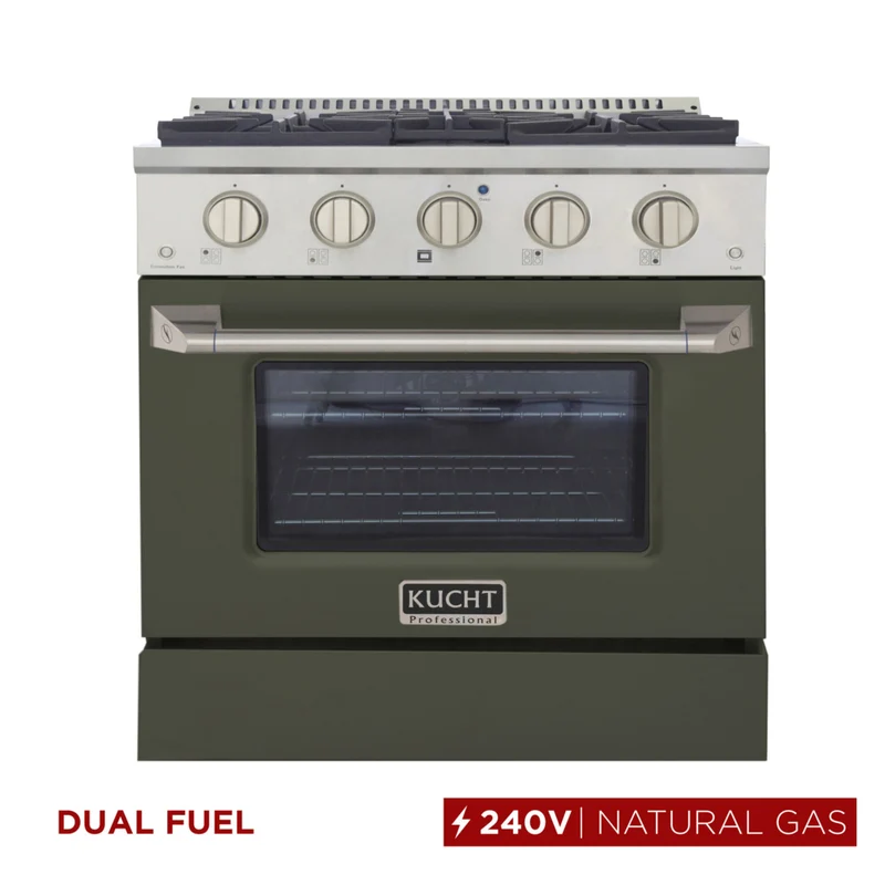Kucht 30" KDF Series Pro Style Natural Gas Dual Fuel Range - Stainless Steel/Olive Green