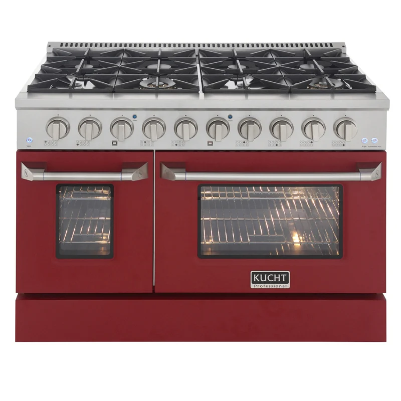 Kucht - 48 po Série KDF Cuisinière Pro Style à double combustible - Acier inoxydable/Rouge