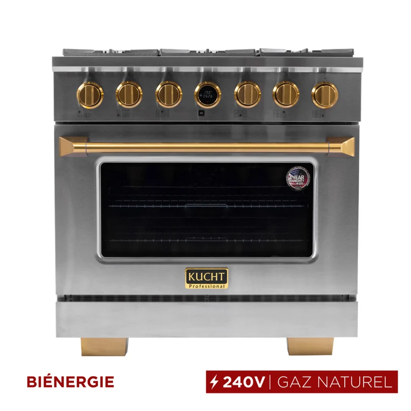 Kucht - 36 po Série KXP Cuisinière double énergie Gaz naturel - Acier inoxydable/Or