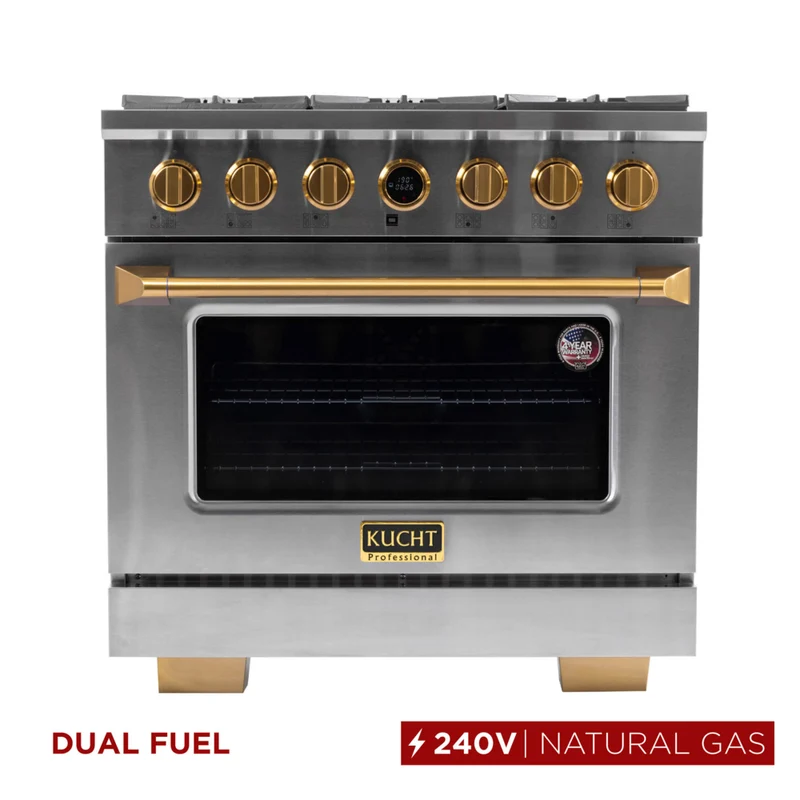 Kucht 36" KXP Series Dual Fuel Range Natural Gas - Stainless Steel/Gold