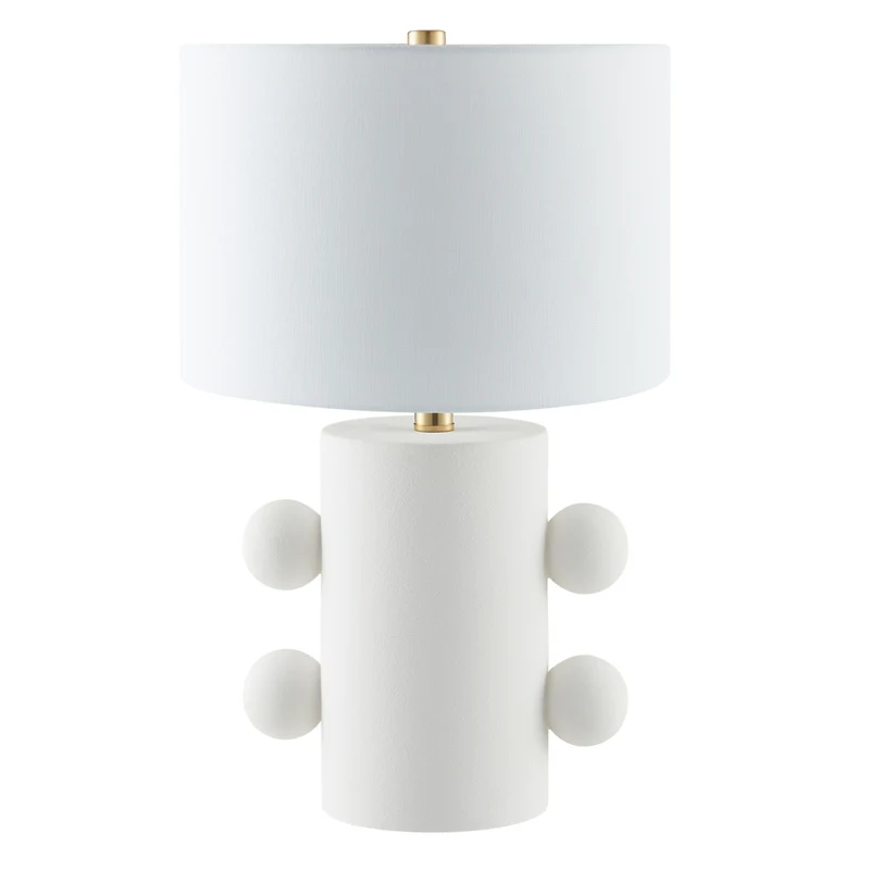 Hudson&Canal - Lampe de table Jurrah 50 cm de haut, petite, en céramique, avec abat-jour en tissu - Blanc mat/blanc