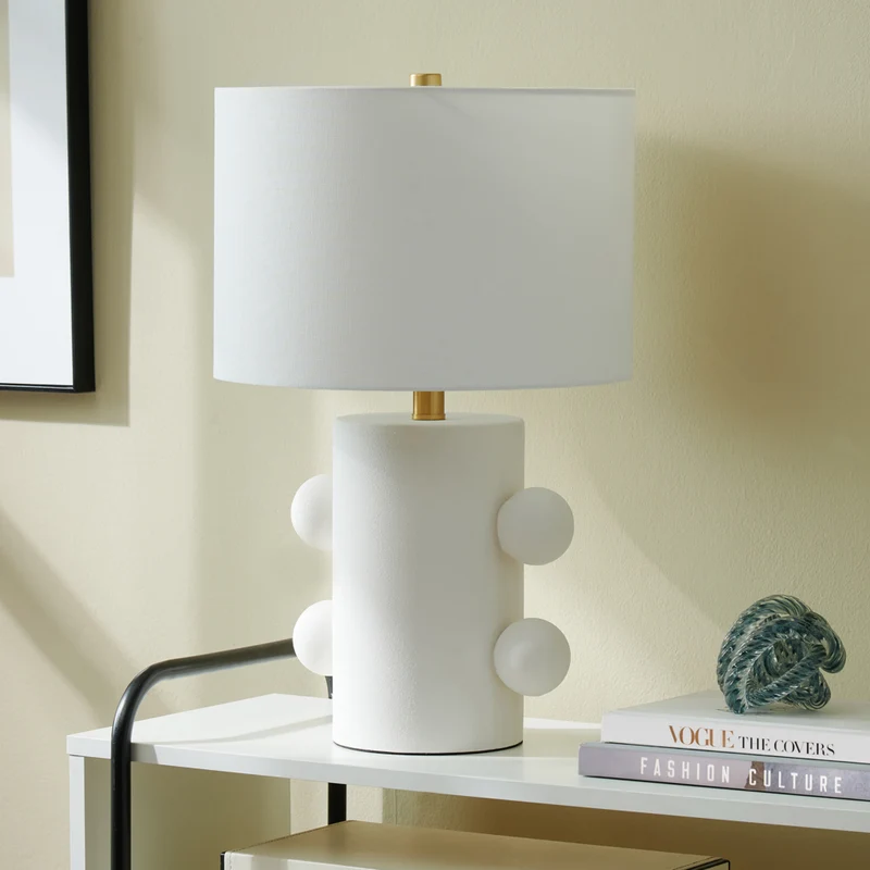 Hudson&Canal - Lampe de table Jurrah 50 cm de haut, petite, en céramique, avec abat-jour en tissu - Blanc mat/blanc